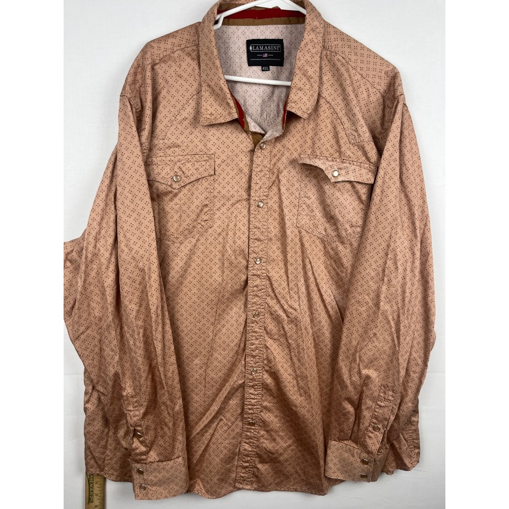 Lamasini Western Pearl Snap Shirt Mens 4XL LS Geometric Print Tan Cotton